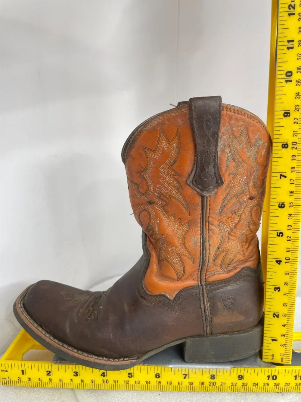 Ariat Tombstone Orange Western Cowboy Square Toe Boots Boys Kids Youth Size 3